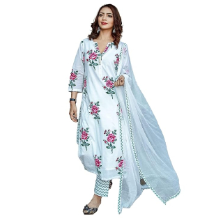 Buy Womens Pure Cotton Printed Straight Kurta with Pant & Dupatta Set